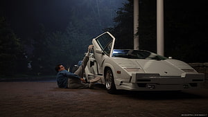 The Wolf of Wall Street Leonardo DiCaprio and White Lamborghini Countach Night Scene HD wallpaper
