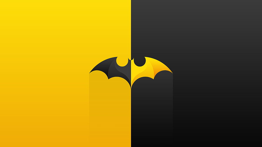 Minimalist Batman Logo Split Between Yellow and Black Backgrounds, Batman batch, minimal, logo HD wallpaper