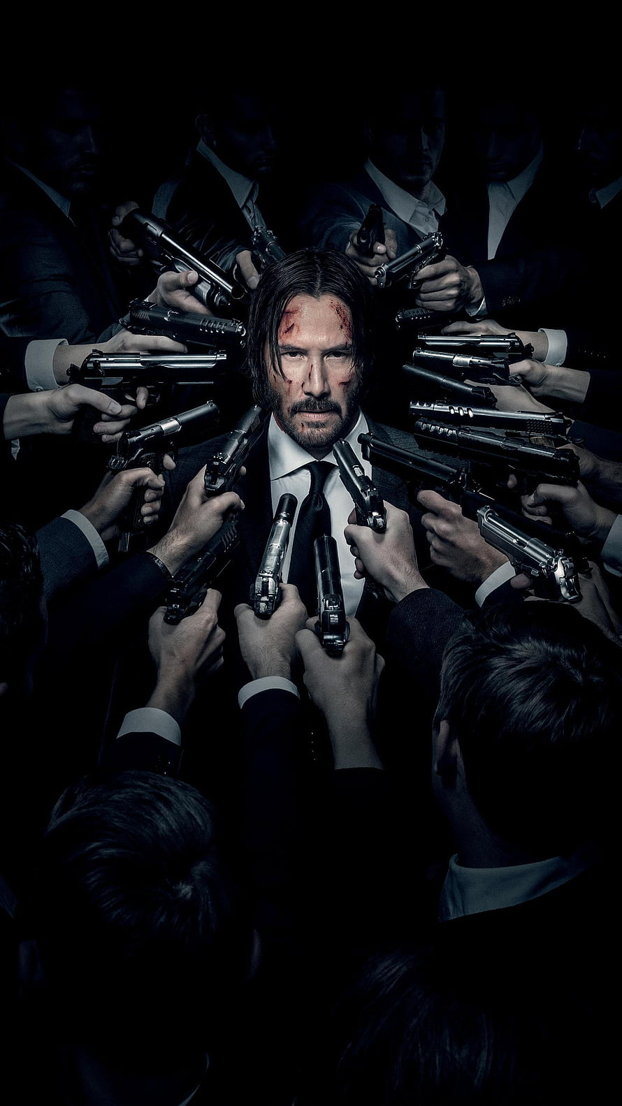 John Wick Surrounded by Guns in Dark Suit Action Scene HD phone wallpaper