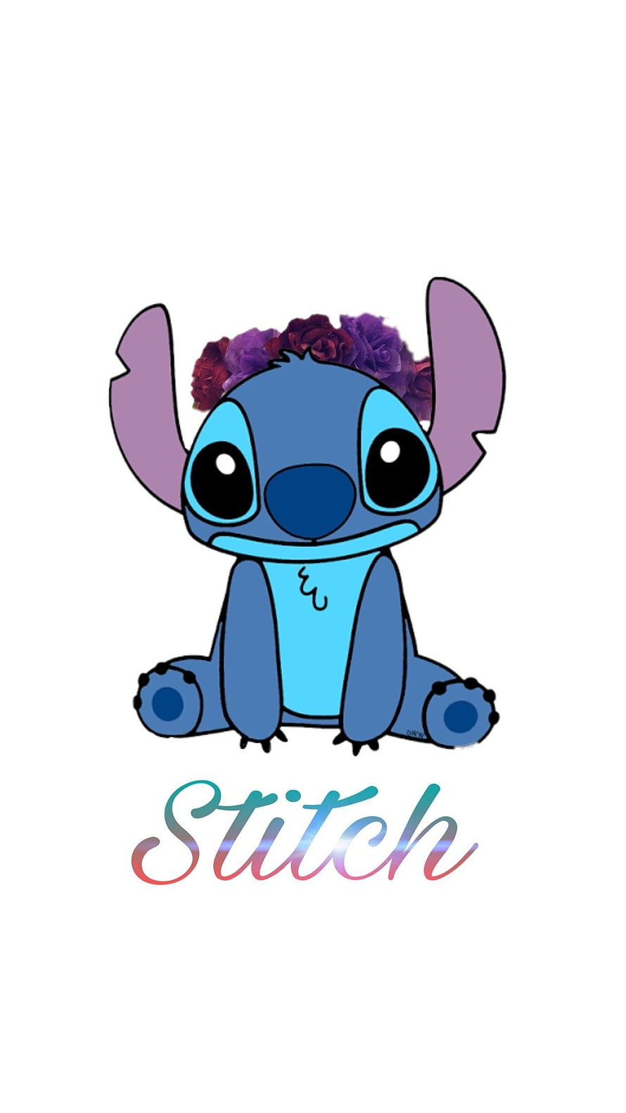 Cute Stitch from Lilo and Stitch Wearing a Purple Flower Crown on White Background HD phone wallpaper