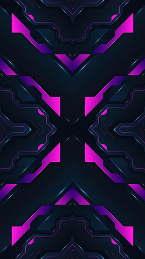 Dark Geometric Neon Pattern with Purple and Pink Accents for Gaming Desktops HD phone wallpaper