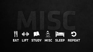Minimalist Daily Routine Icons: Eat, Lift, Study, Sleep, and Repeat on Dark Background HD wallpaper