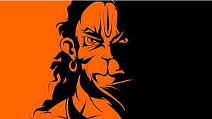 Orange and Black Vector Illustration of a Fierce Warrior Face with Intense Gaze HD wallpaper