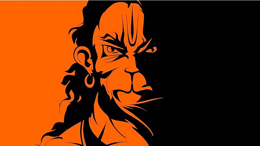 Orange and Black Vector Illustration of a Fierce Warrior Face with Intense Gaze HD wallpaper