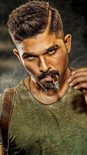 Allu Arjun intense portrait smoking cigar in green t-shirt HD phone wallpaper