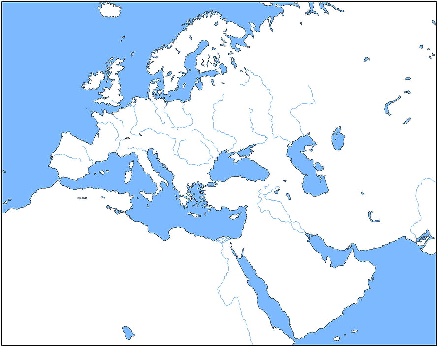 Blank Political Map of Europe, North Africa, and the Middle East with Rivers and Lakes HD wallpaper