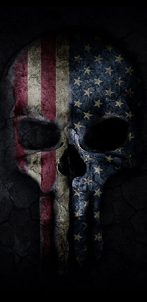 Grunge American Flag Skull Art on Dark Cracked Background HD phone wallpaper