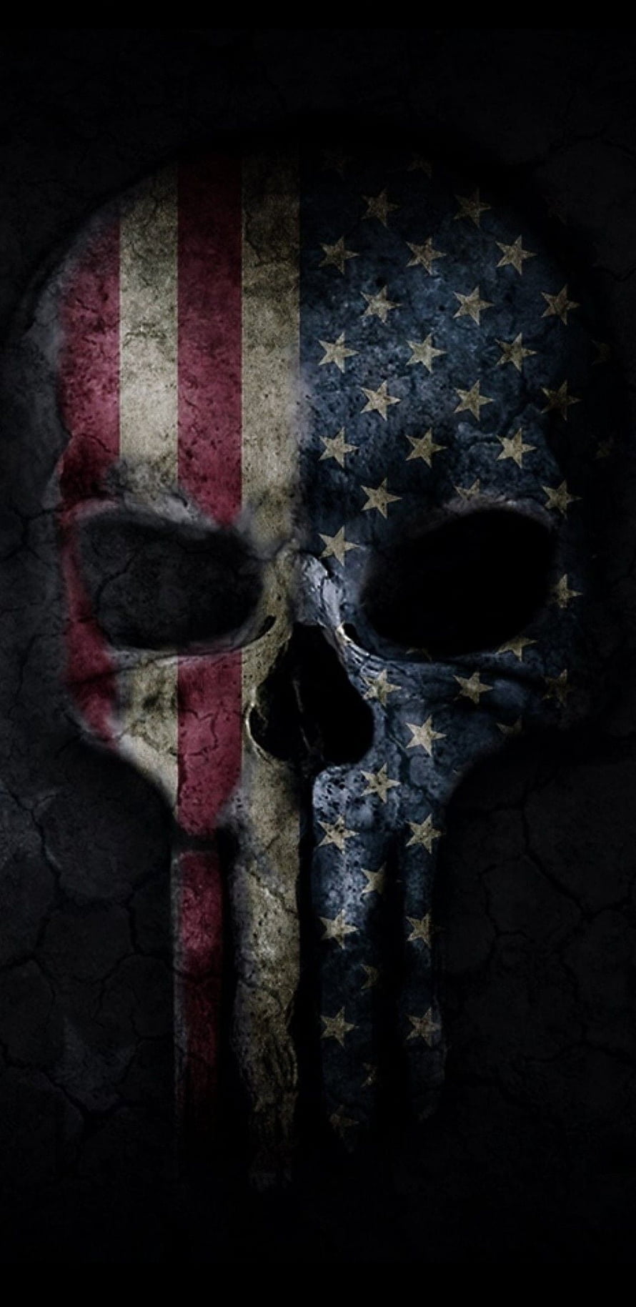Grunge American Flag Skull Art on Dark Cracked Background HD phone wallpaper