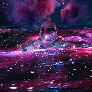 Astronaut Floating in a Cosmic Ocean with Nebula and Starfield HD phone wallpaper