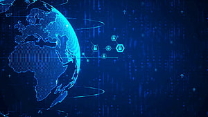 Digital Cybersecurity Concept With Blue Globe And Network Lock Icons HD wallpaper