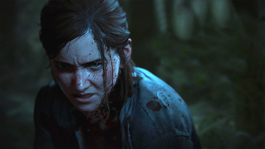 Ellie from The Last of Us Part II in a dark forest with blood on her face HD wallpaper