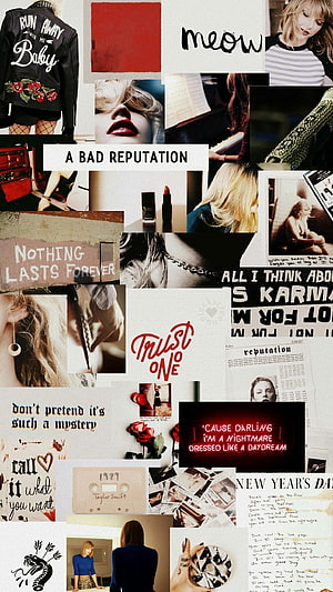 Taylor Swift Reputation Album Aesthetic Collage with Lyrics and Photos HD phone wallpaper