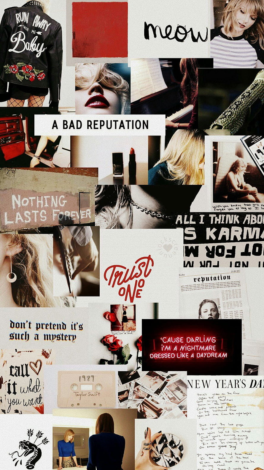 Taylor Swift Reputation Album Aesthetic Collage with Lyrics and Photos HD phone wallpaper