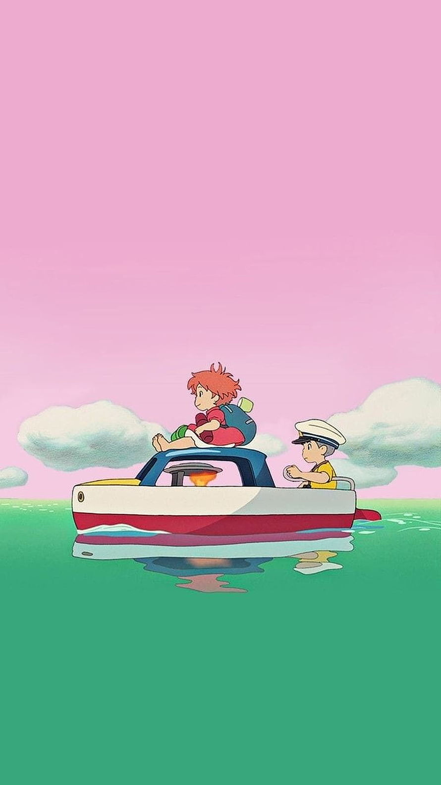 Ponyo and Sosuke on a Small Boat in Studio Ghibli Animation HD phone wallpaper