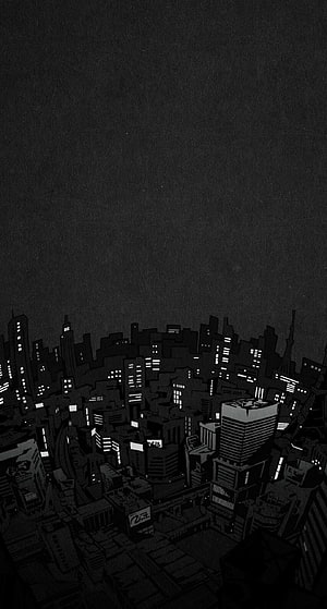 Dark Anime Cityscape Night Skyline Wallpaper HD phone wallpaper