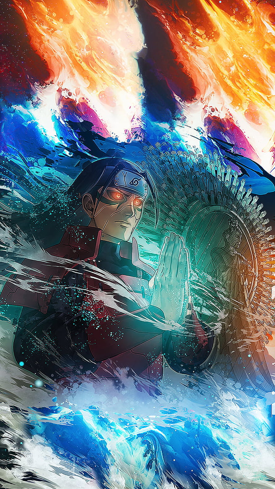 Madara Uchiha in Sage Mode with Rinnegan Eyes and Water Manipulation HD phone wallpaper