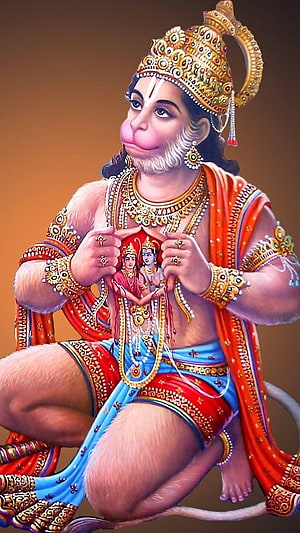 Lord Hanuman Holding Ram and Sita Portrait in Traditional Attire, Hanuman ram, , lord HD phone wallpaper