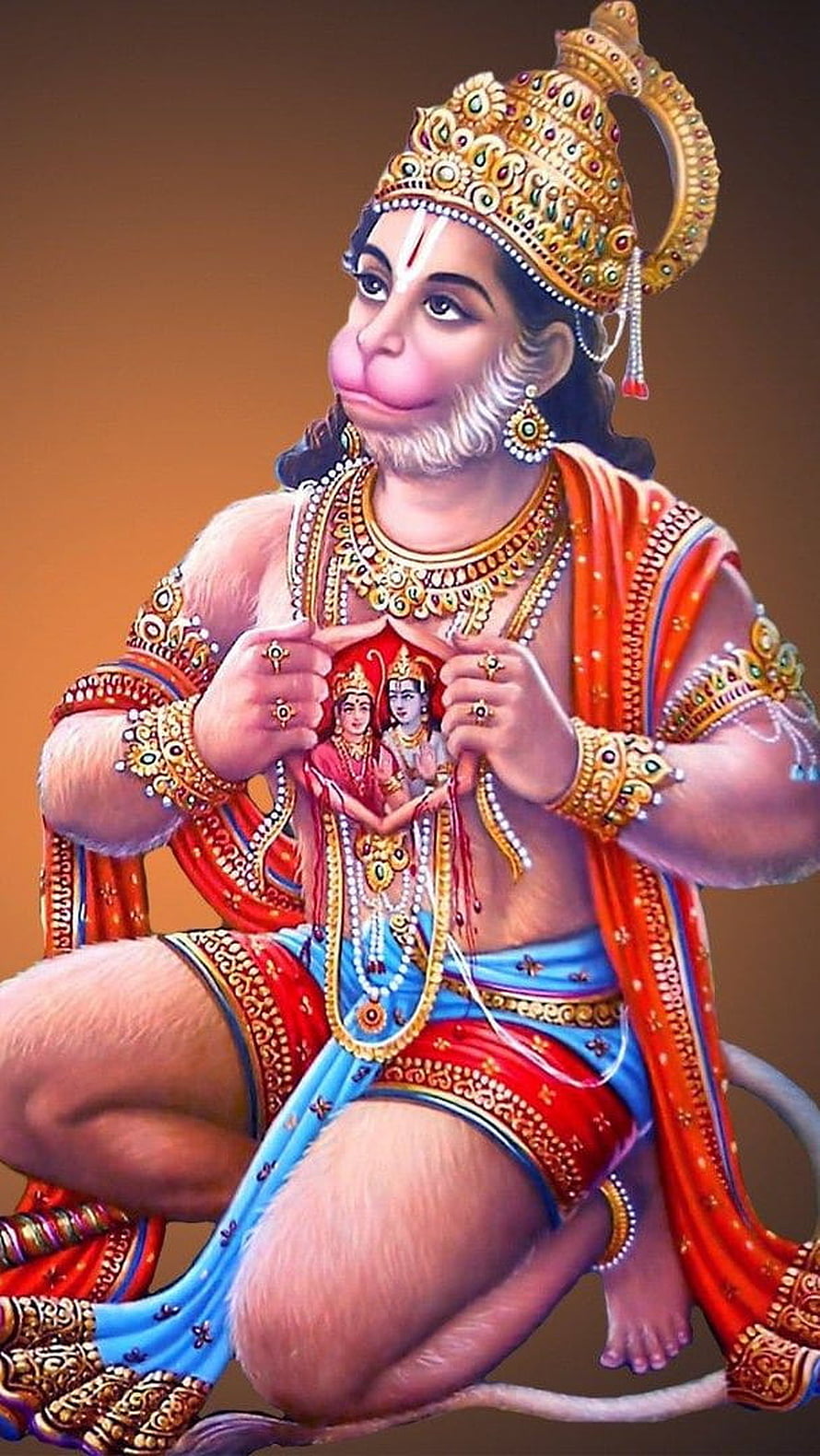 Lord Hanuman Holding Ram and Sita Portrait in Traditional Attire, Hanuman ram, , lord HD phone wallpaper