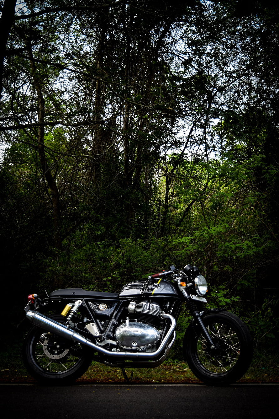 Royal Enfield Classic 350 motorcycle parked on a road surrounded by dense green forest trees HD phone wallpaper