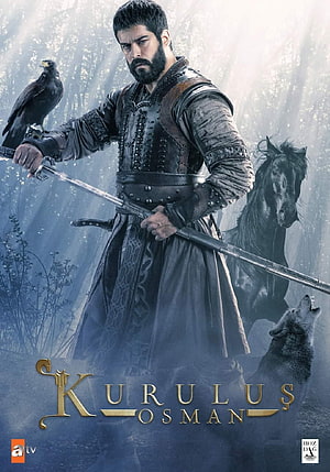 Osman Gazi warrior with sword, eagle, horse, and wolf in misty forest from Kurulus Osman, Kurulus Osman Season 2 Hindi Urdu & For Android, Kuruluş: Osman HD phone wallpaper