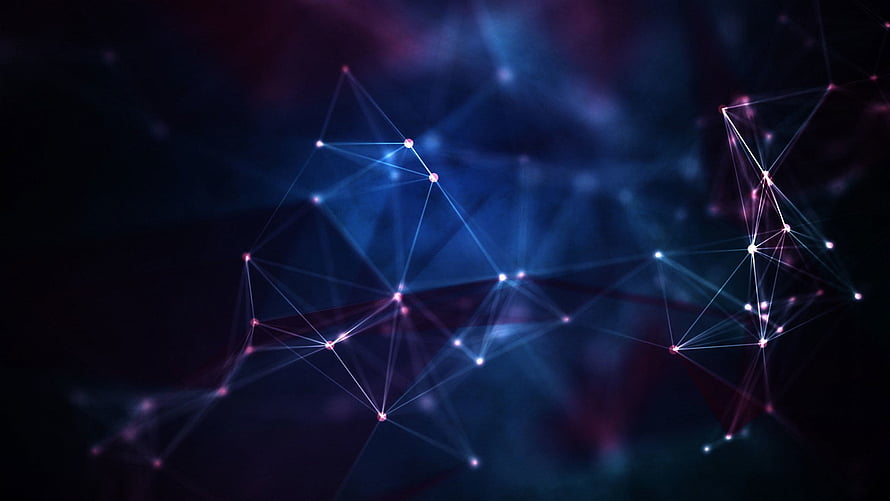 Abstract Digital Network Constellation with Glowing Nodes and Geometric Connections on Dark Background HD wallpaper