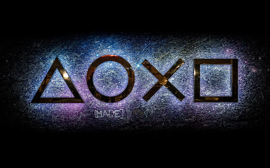 PlayStation Triangle Circle Cross Square Symbols on Cosmic Background HD wallpaper