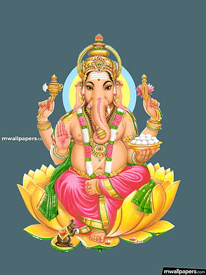 Ganesha Seated on Lotus with Mouse Vahana in Traditional Indian Art Style HD phone wallpaper