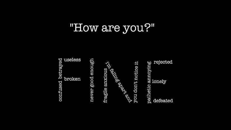 Minimalist Black Text Art with Emotional Words and Question HD wallpaper