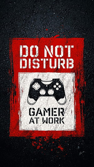 Gamer At Work Do Not Disturb Controller Graphic on Grunge Red and Black Background HD phone wallpaper