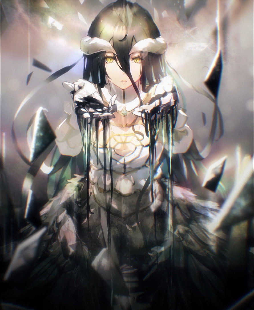 Albedo from Overlord in White Armor with Dark Dripping Effects HD phone wallpaper