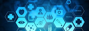 Blue Hexagonal Medical Icons Network with Healthcare Symbols and Technology Theme HD wallpaper