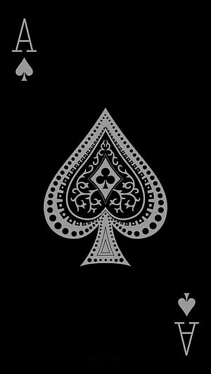 Ace of Spades Playing Card Design with Intricate Silver Filigree Pattern on Black Background HD phone wallpaper