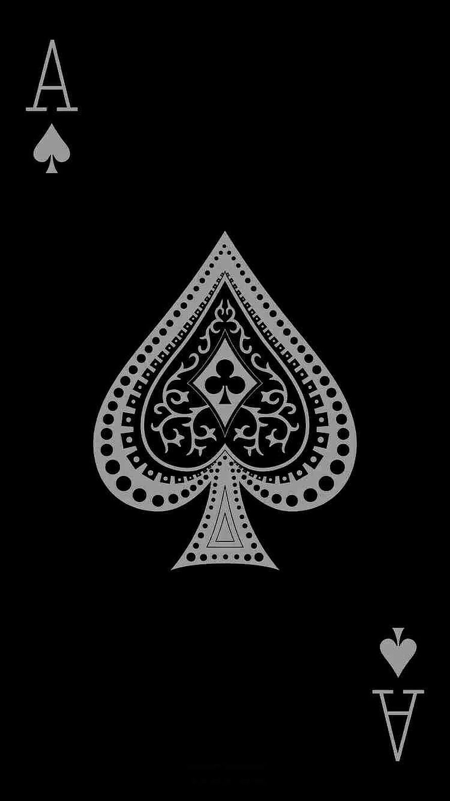 Ace of Spades Playing Card Design with Intricate Silver Filigree Pattern on Black Background HD phone wallpaper