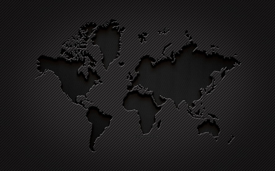 Dark Carbon Fiber World Map with Grunge Texture and Diagonal Stripes HD wallpaper