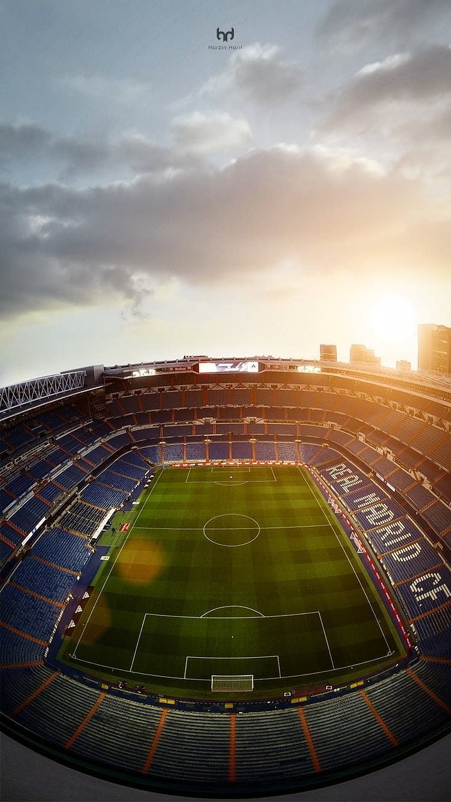 Santiago Bernabeu Stadium Interior at Sunset with Real Madrid Seating HD phone wallpaper
