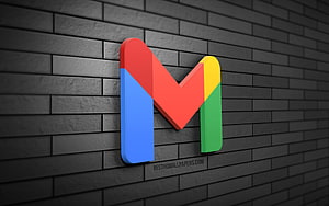 3D Gmail Logo on Dark Brick Wall Background HD wallpaper