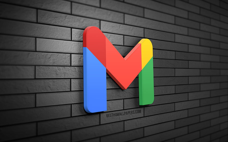 3D Gmail Logo on Dark Brick Wall Background HD wallpaper