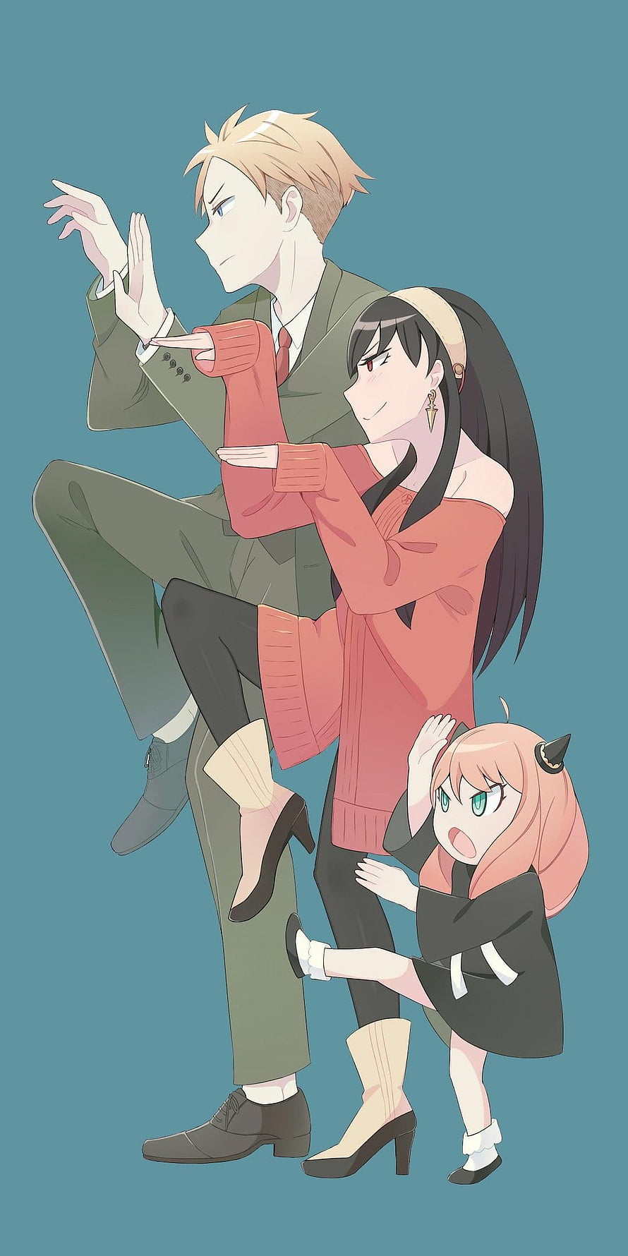 Spy x Family Trio Loid Yor and Anya in Stylized Anime Illustration HD phone wallpaper