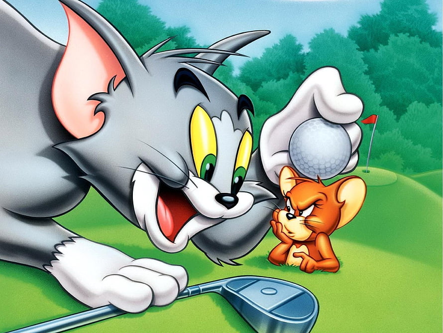 Tom and Jerry Playing Golf on a Lush Green Course with a Classic Cartoon Style HD wallpaper