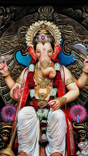Vibrant Digital Art of Lord Ganesha with Elephant Head and Ornate Crown HD phone wallpaper