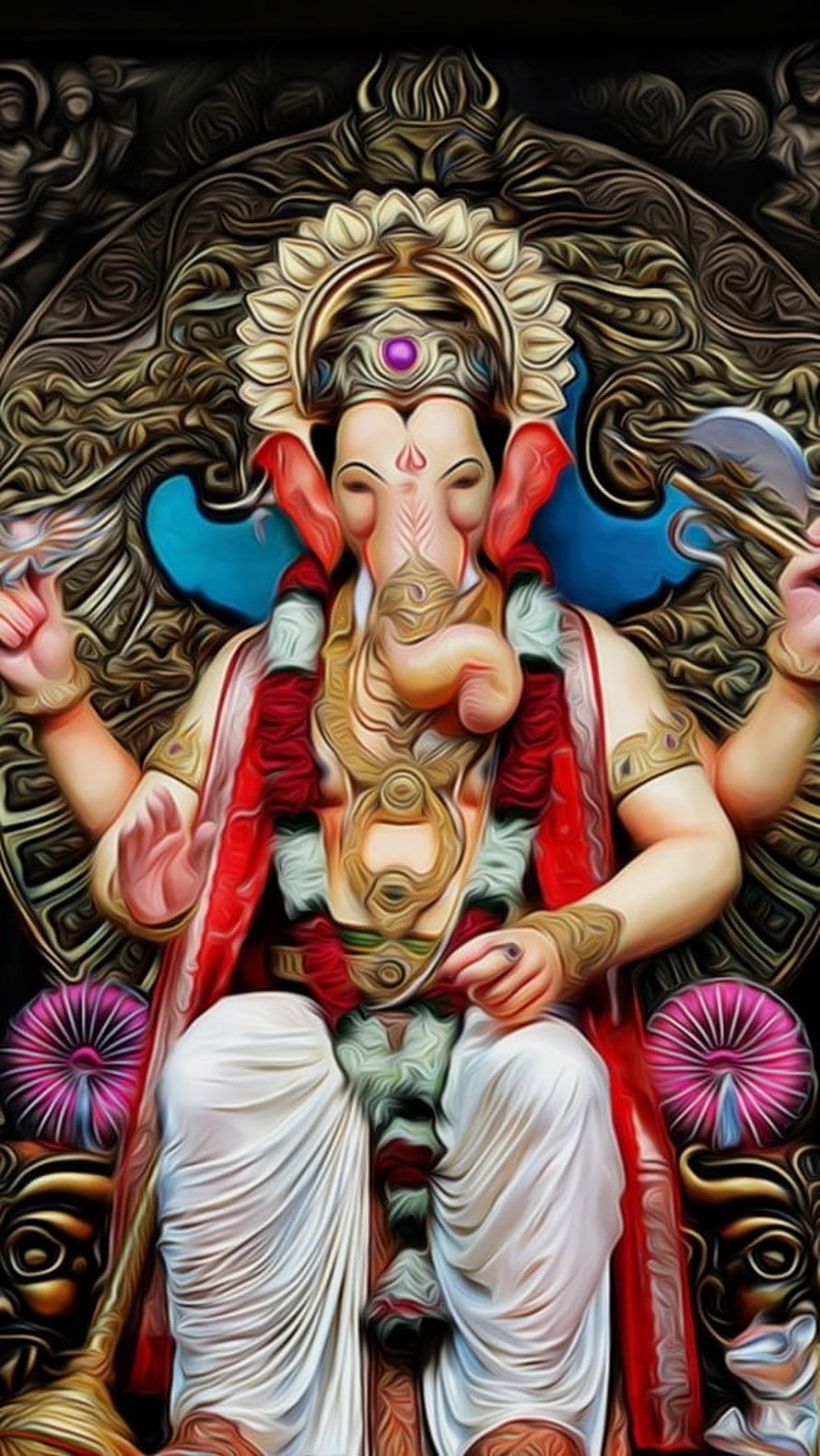 Vibrant Digital Art of Lord Ganesha with Elephant Head and Ornate Crown HD phone wallpaper