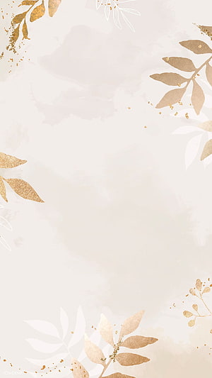 Elegant Gold Leaf Botanical Frame on Soft Beige Watercolor Background HD phone wallpaper