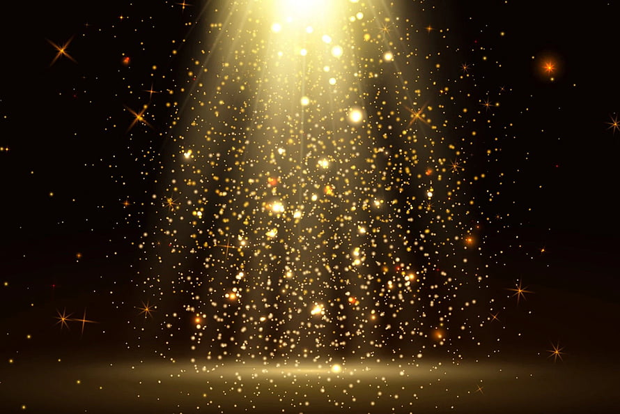 Magical Golden Light Rays and Sparkling Particles on Black Background HD wallpaper