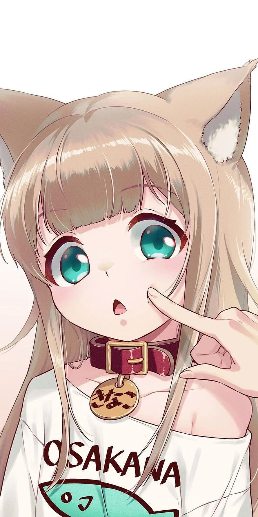 Cute Anime Girl with Fox Ears and Teal Eyes Wearing a Collar HD phone wallpaper