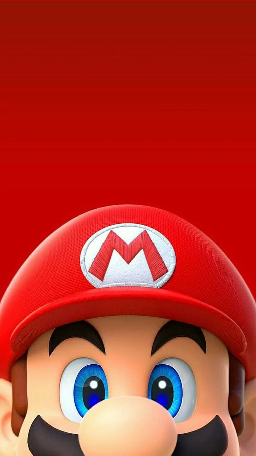 Mario Face Close-Up With Red Cap And Blue Eyes On Solid Red Background HD phone wallpaper