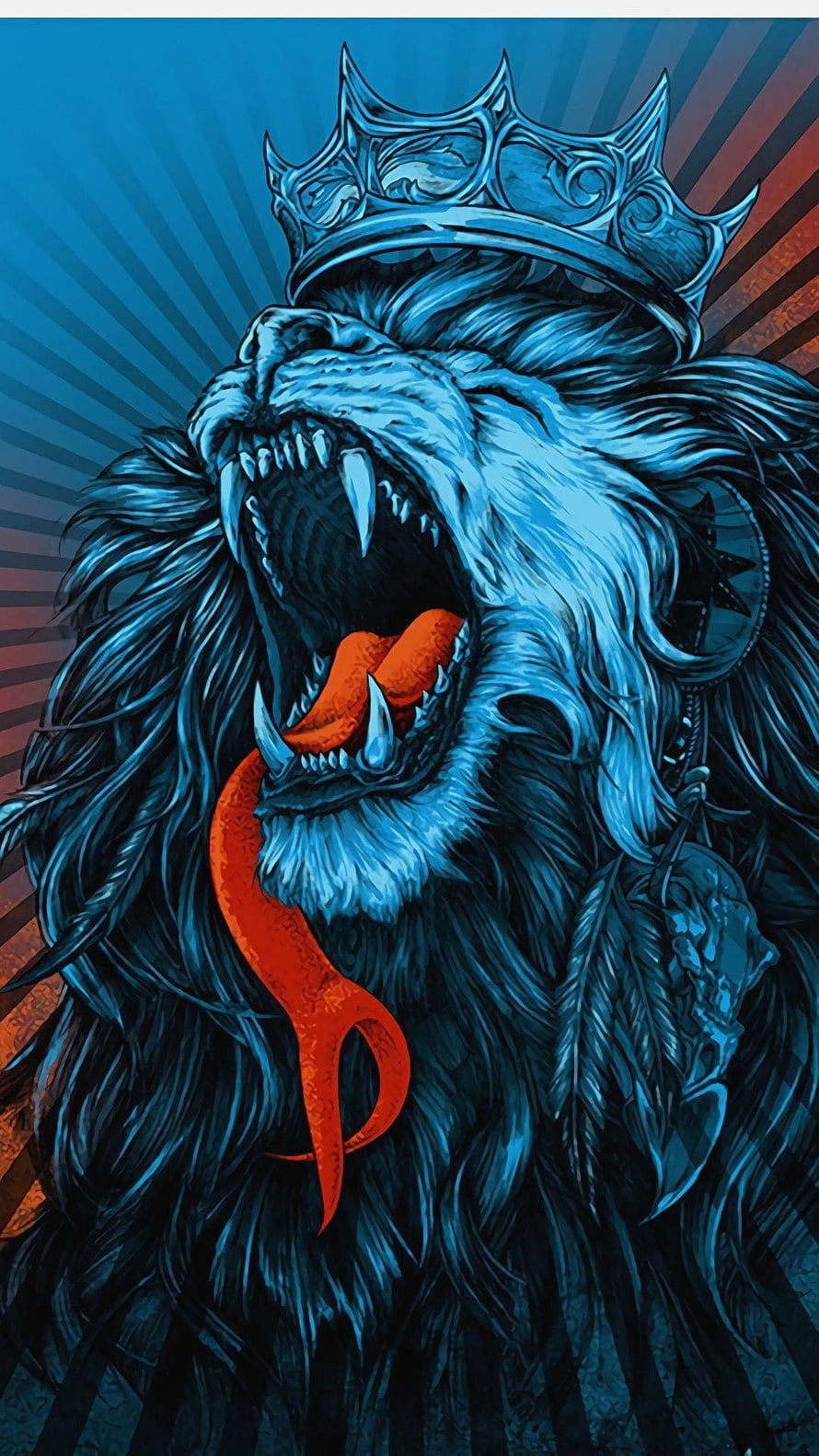 Majestic Roaring Lion Wearing Ornate Crown Digital Illustration HD phone wallpaper
