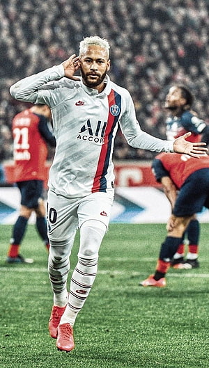 Neymar Jr Celebrating in Paris Saint-Germain White Away Kit HD phone wallpaper