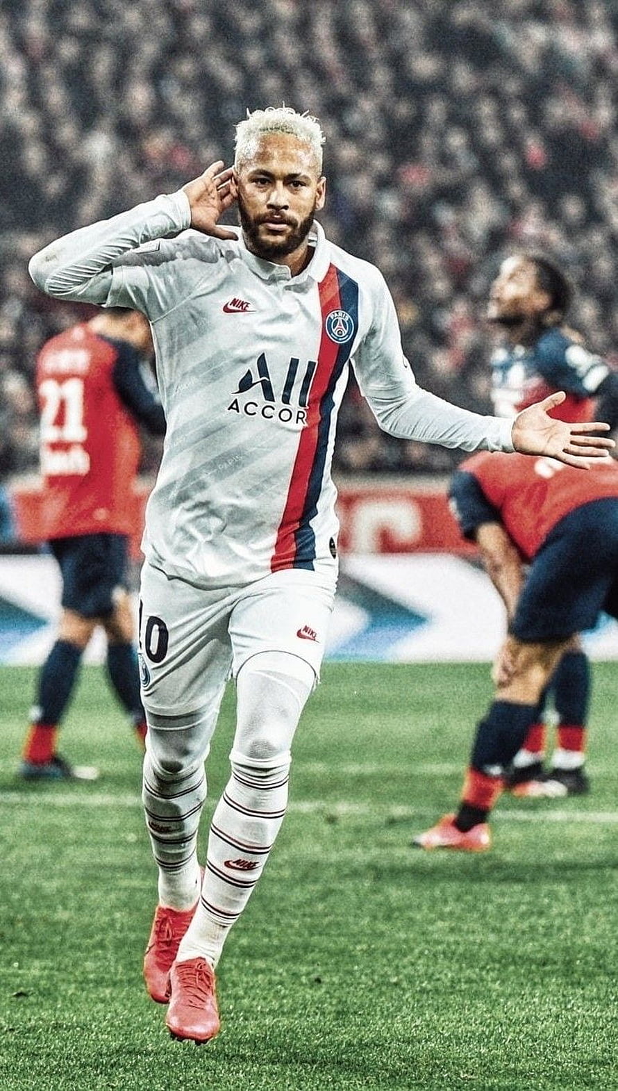 Neymar Jr Celebrating in Paris Saint-Germain White Away Kit HD phone wallpaper