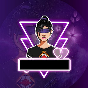 Blindfolded Girl Gamer Logo with Neon Purple Triangle and Heart Design HD phone wallpaper