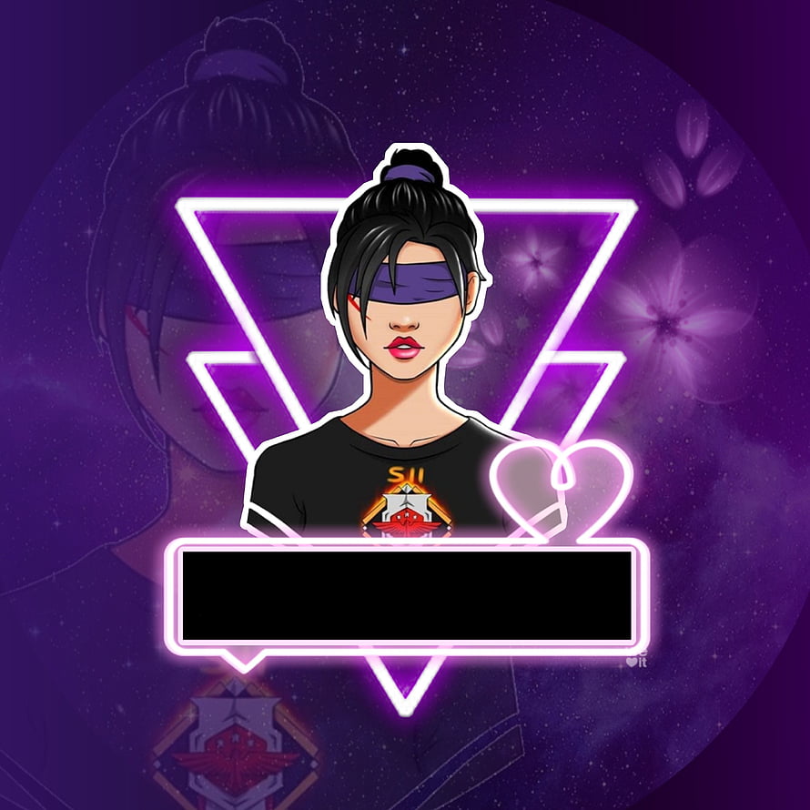 Blindfolded Girl Gamer Logo with Neon Purple Triangle and Heart Design HD phone wallpaper
